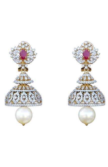 Diamond Jhumka Earrings with Pearl Drops