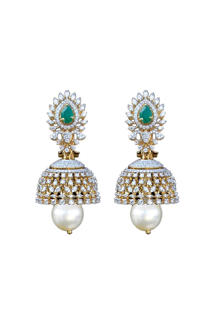 Traditional Emerald & Pearl Diamond Earrings