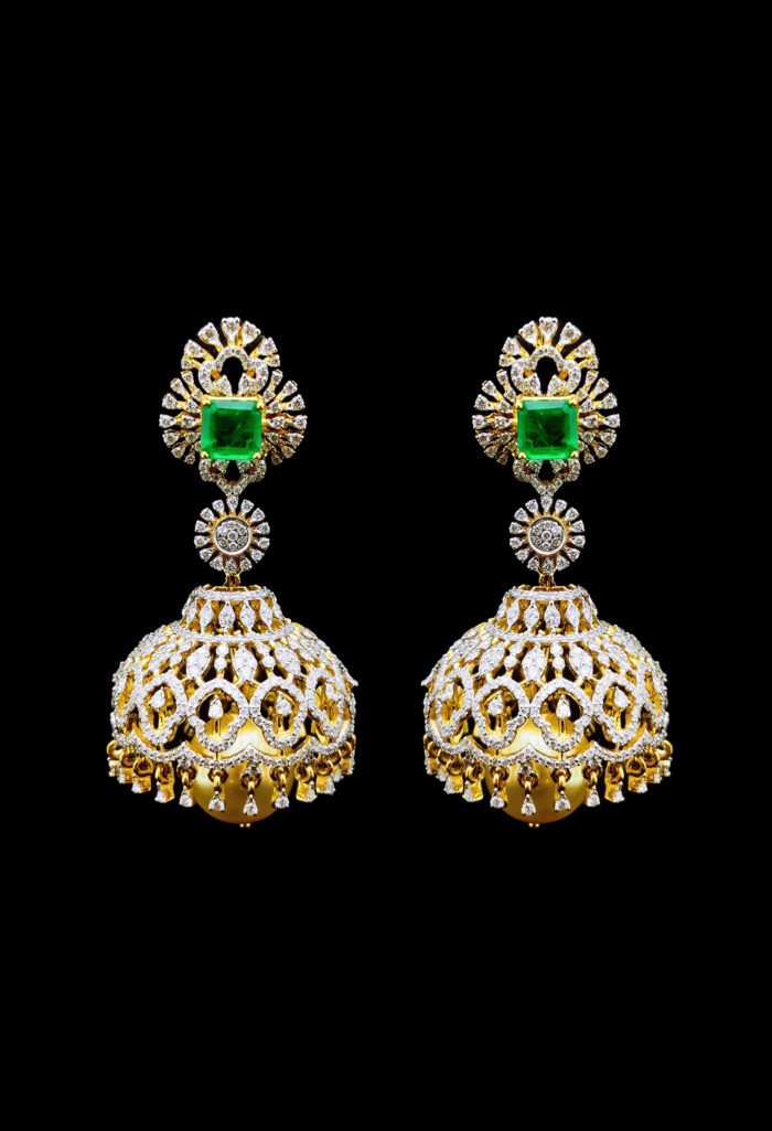 Diamond Emerald Jhumkas