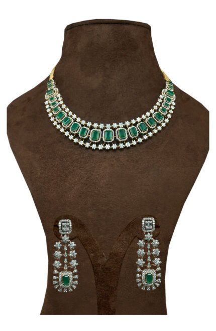 Diamond Green Stones Studded Necklace Set