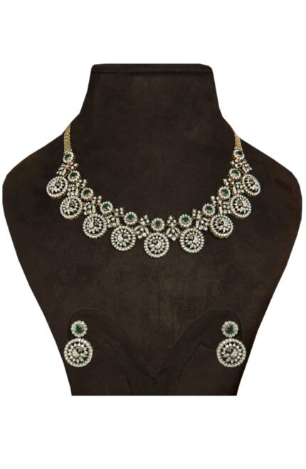 Gold Diamond Necklace and Earrings Set