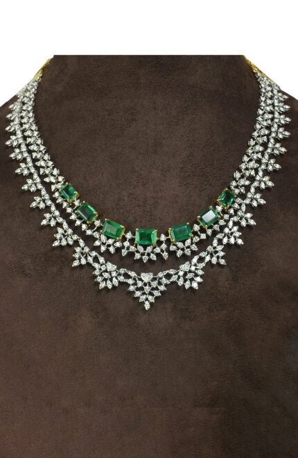 Green Emerald And Diamond Necklace