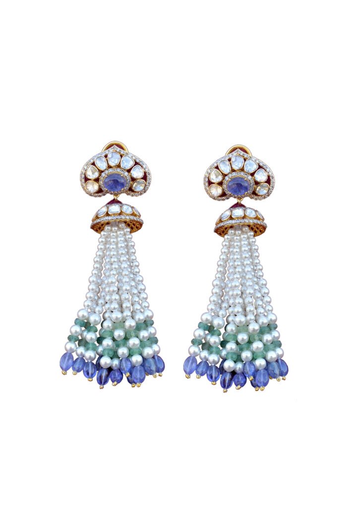 Pearl Beaded Long Diamnond Earrings