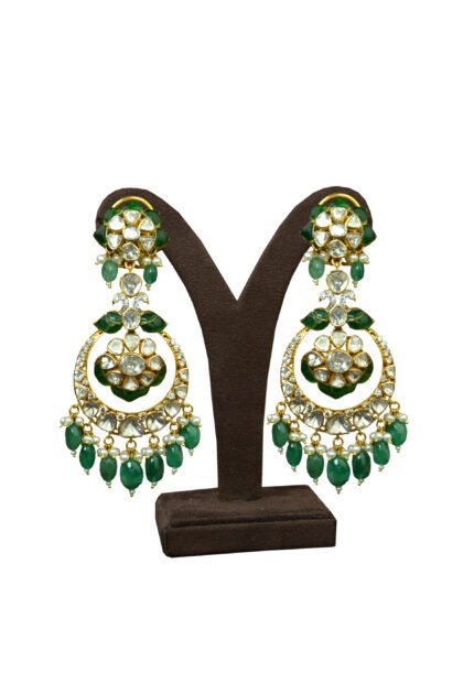 Green Kundan Studded Gold Plated Earrings