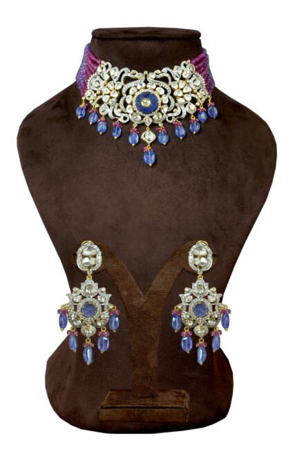 Blue Kundan Choker Necklace Set