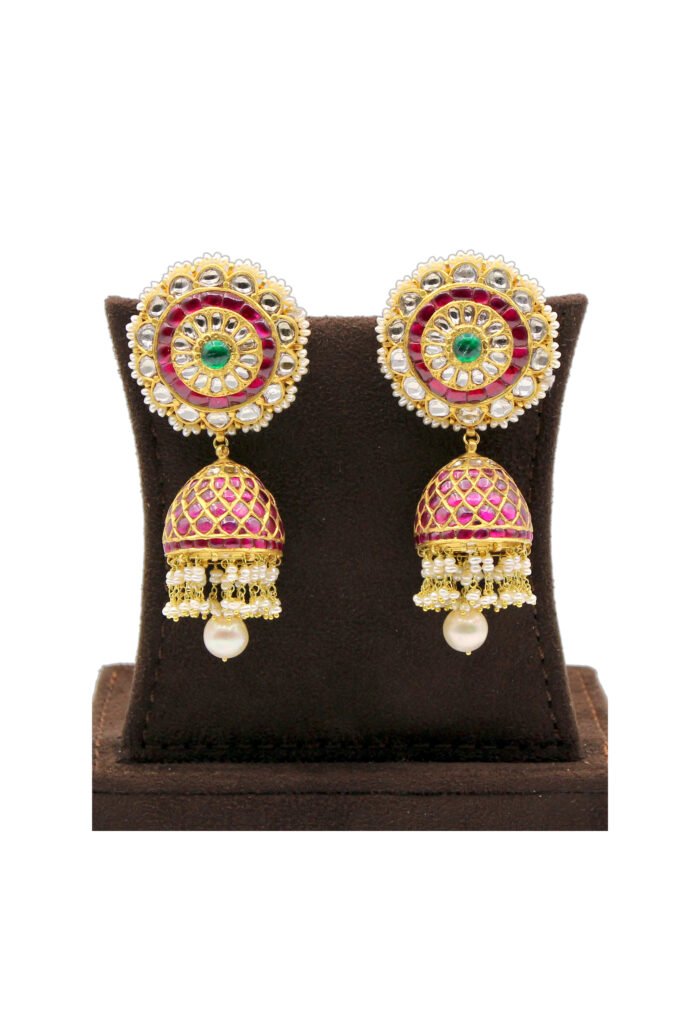 Antique Gold Kundan Jhumka Earrings