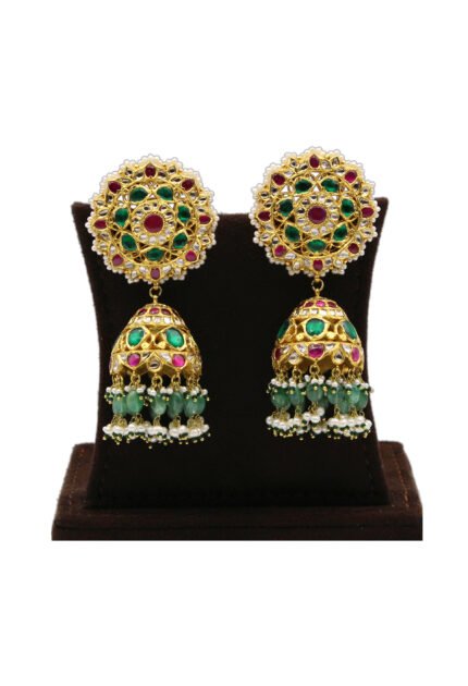 Diamond Emerald Kundan Jhumka