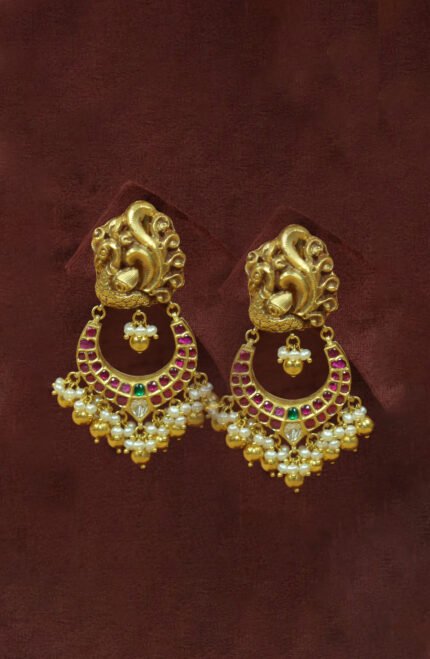 Antique Peacock Kundan Chandbali Earrings