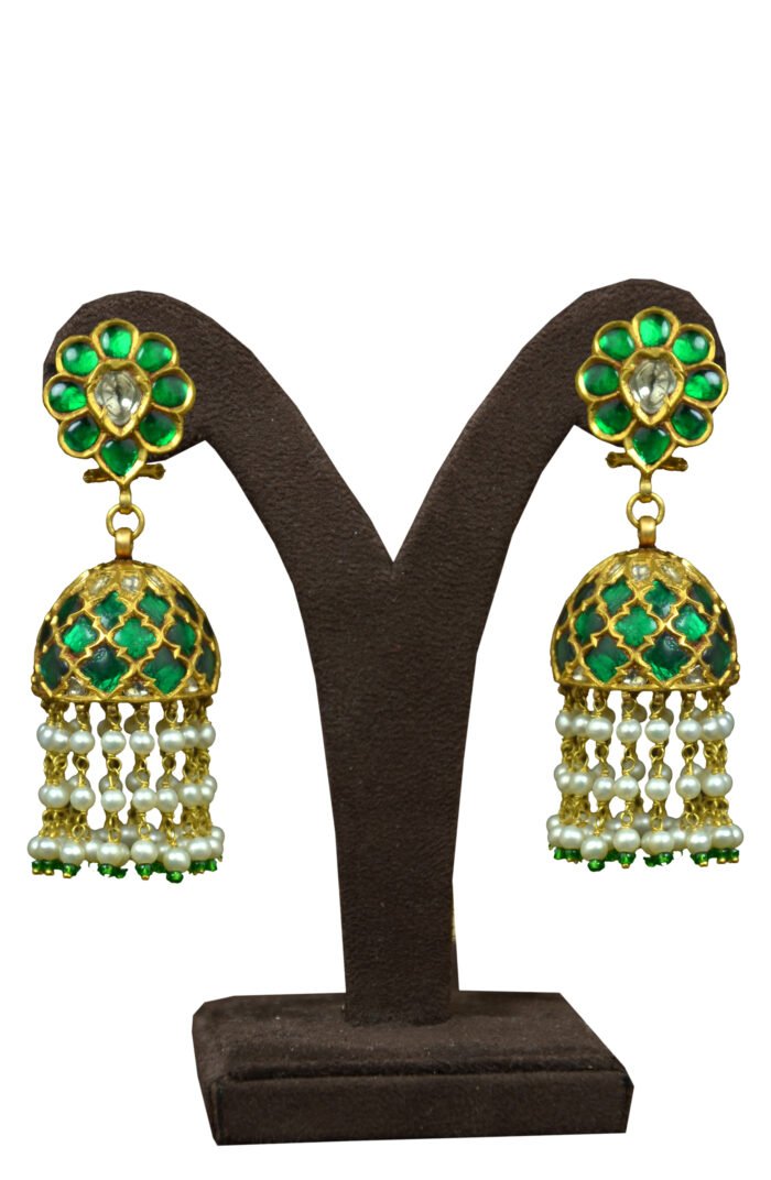 Emerald Kundan Jhumka Earrings