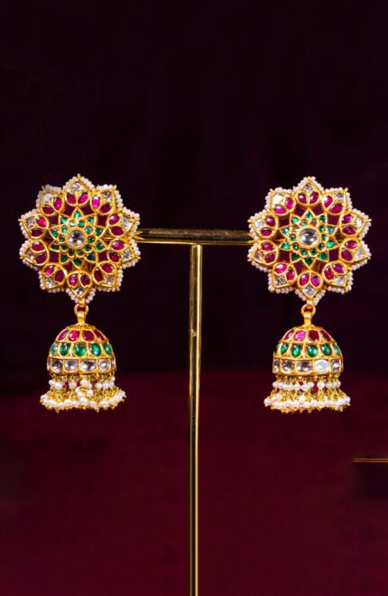 Antique gold floral jhumkas