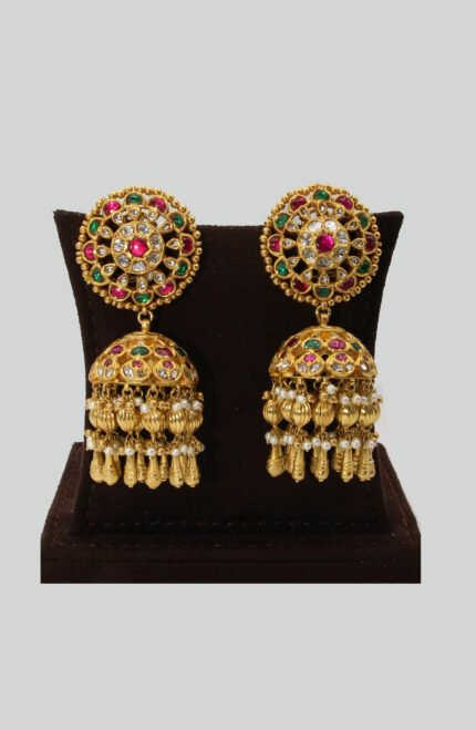 Traditional Kundan Ruby Emerald Earrings