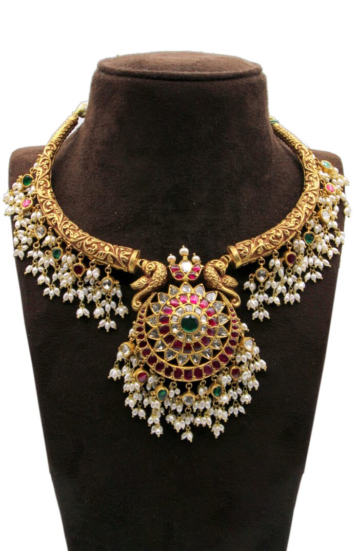 Studded Ruby Kundan Pearl Necklace