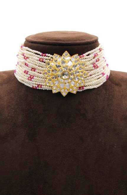 Polki Studded Pearl Kundan Necklace