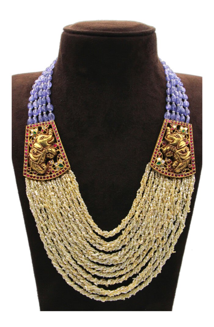 Kundan Long Beads Gold Necklace