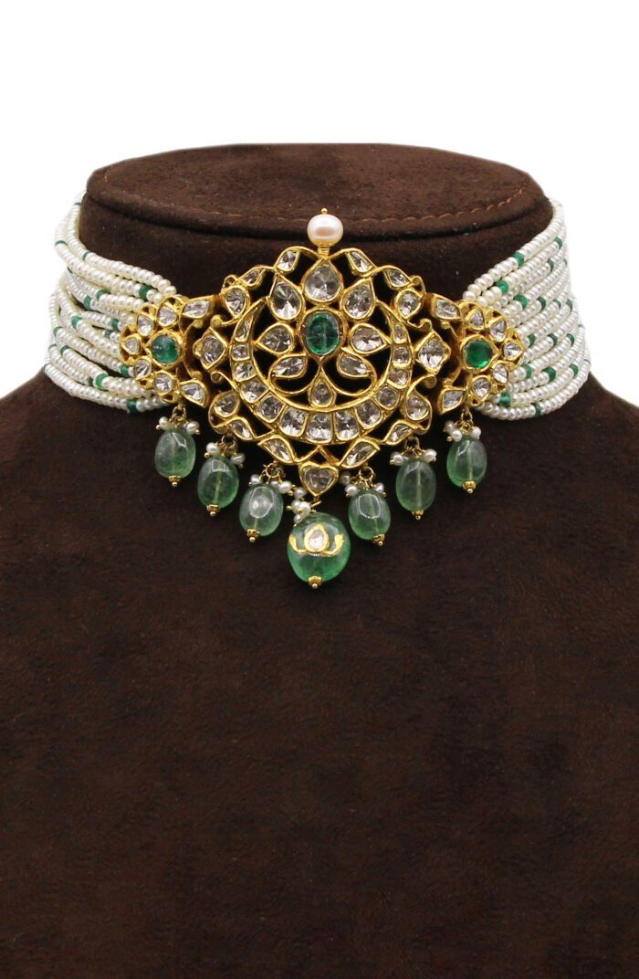 Emerald Kundan Polki Choker Necklace