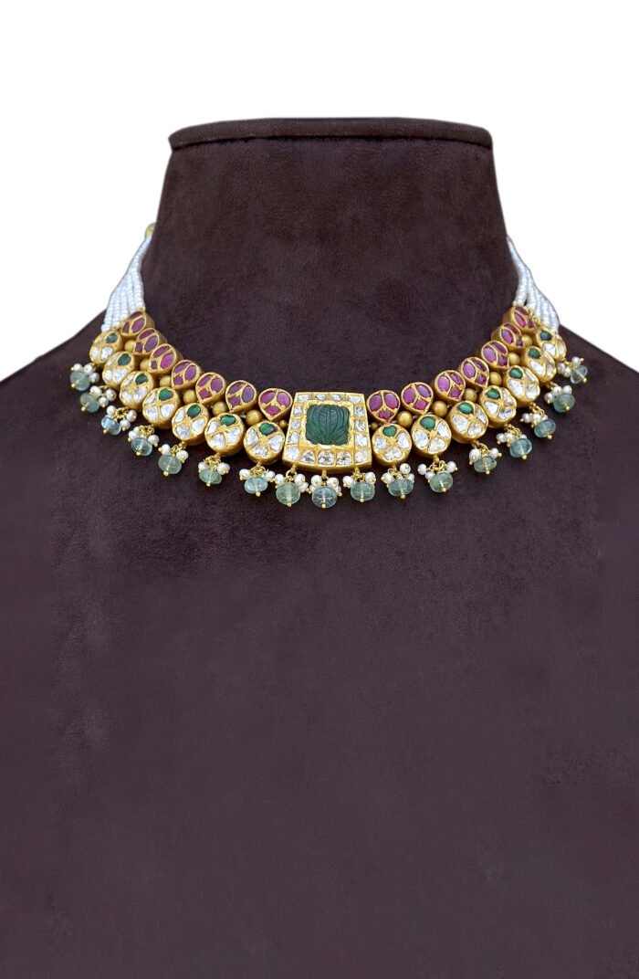 Polki Diamond Emerald Kundan Necklace