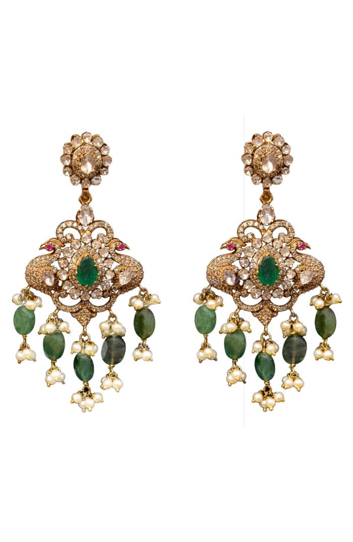 Victorian Polki Emerald Earrings